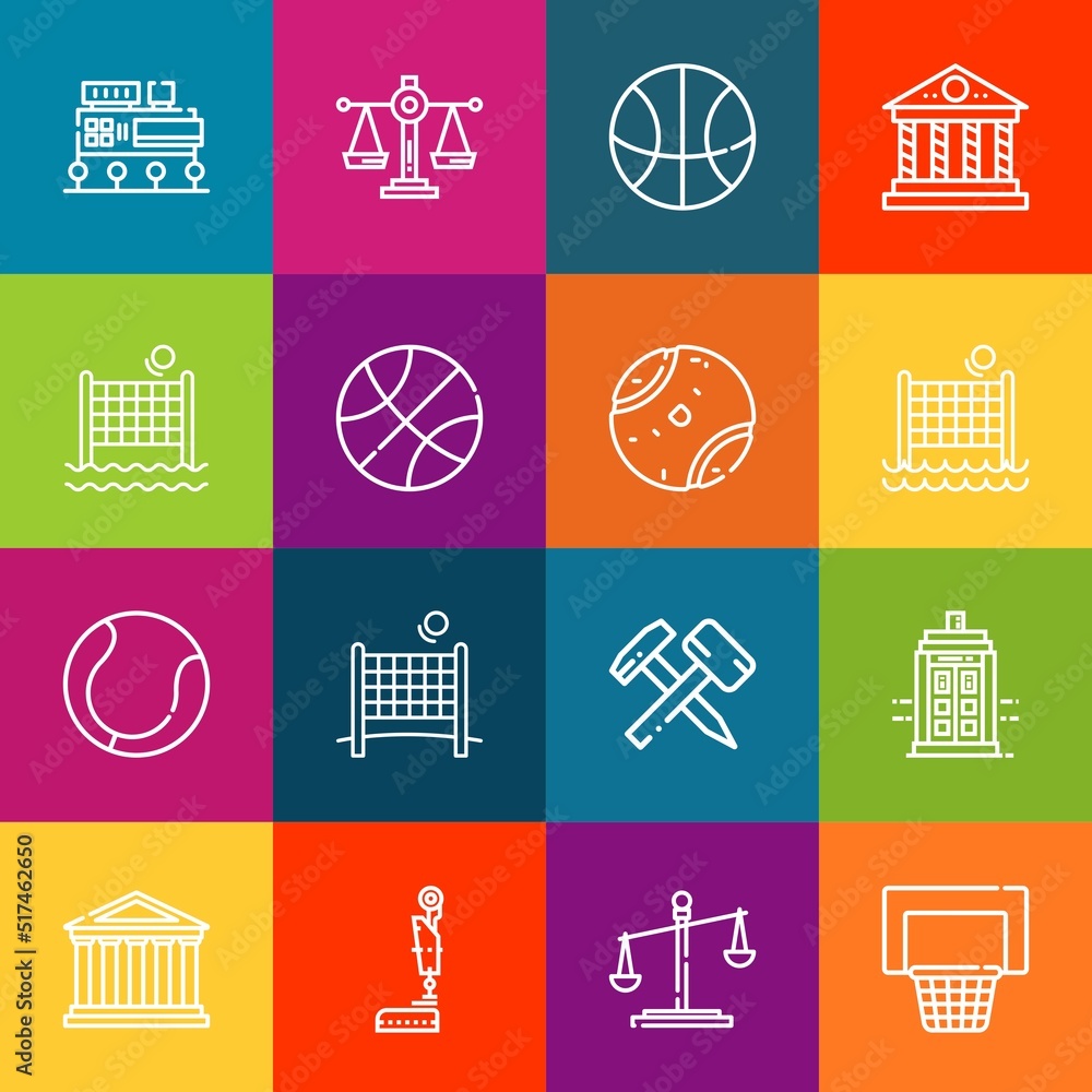 Poster modern thin line icons set of court elements. premium quality outline symbol collection. simple mono