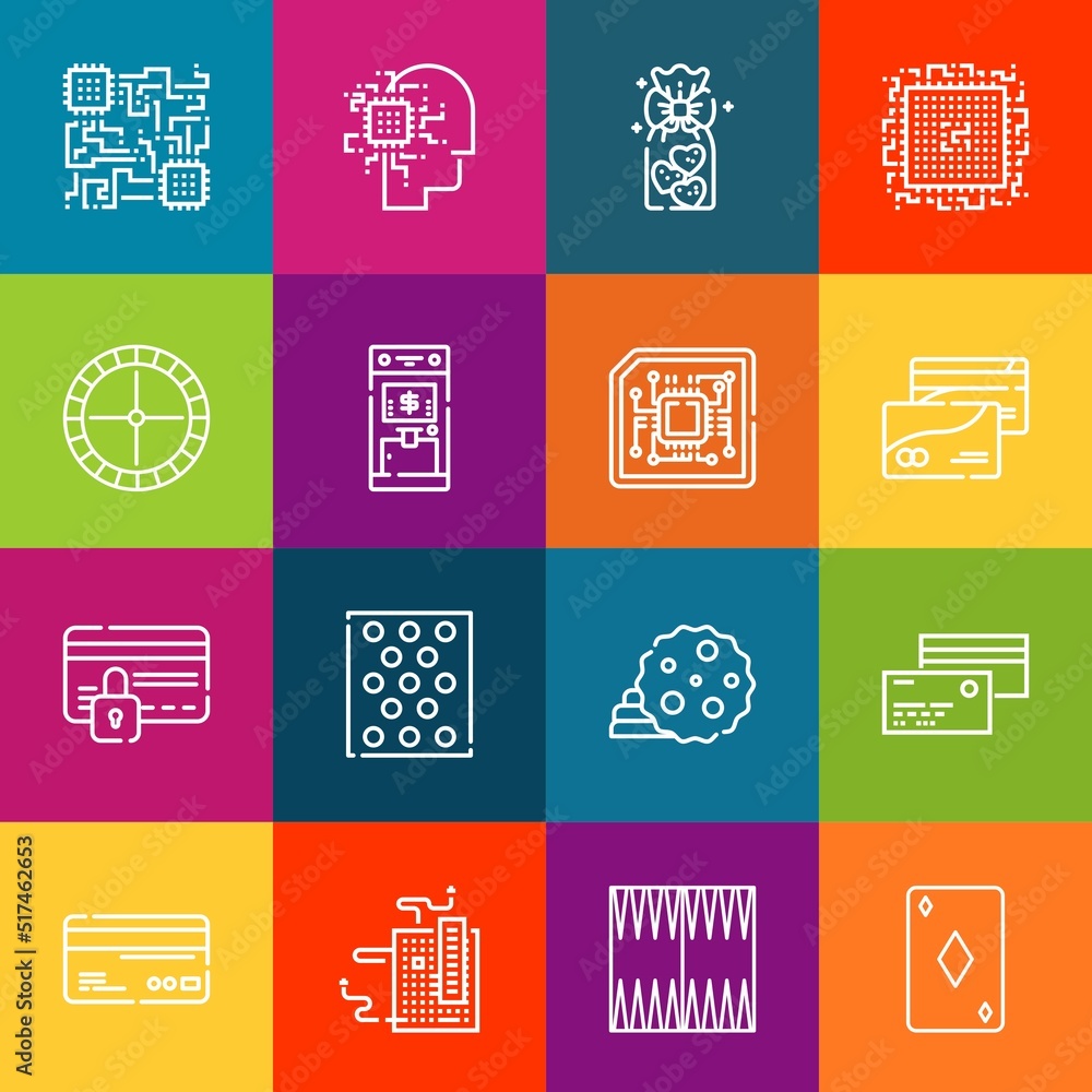 Poster modern thin line icons set of chip elements. premium quality outline symbol collection. simple mono 