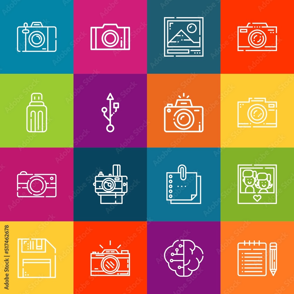 Poster modern thin line icons set of memory elements. premium quality outline symbol collection. simple mon