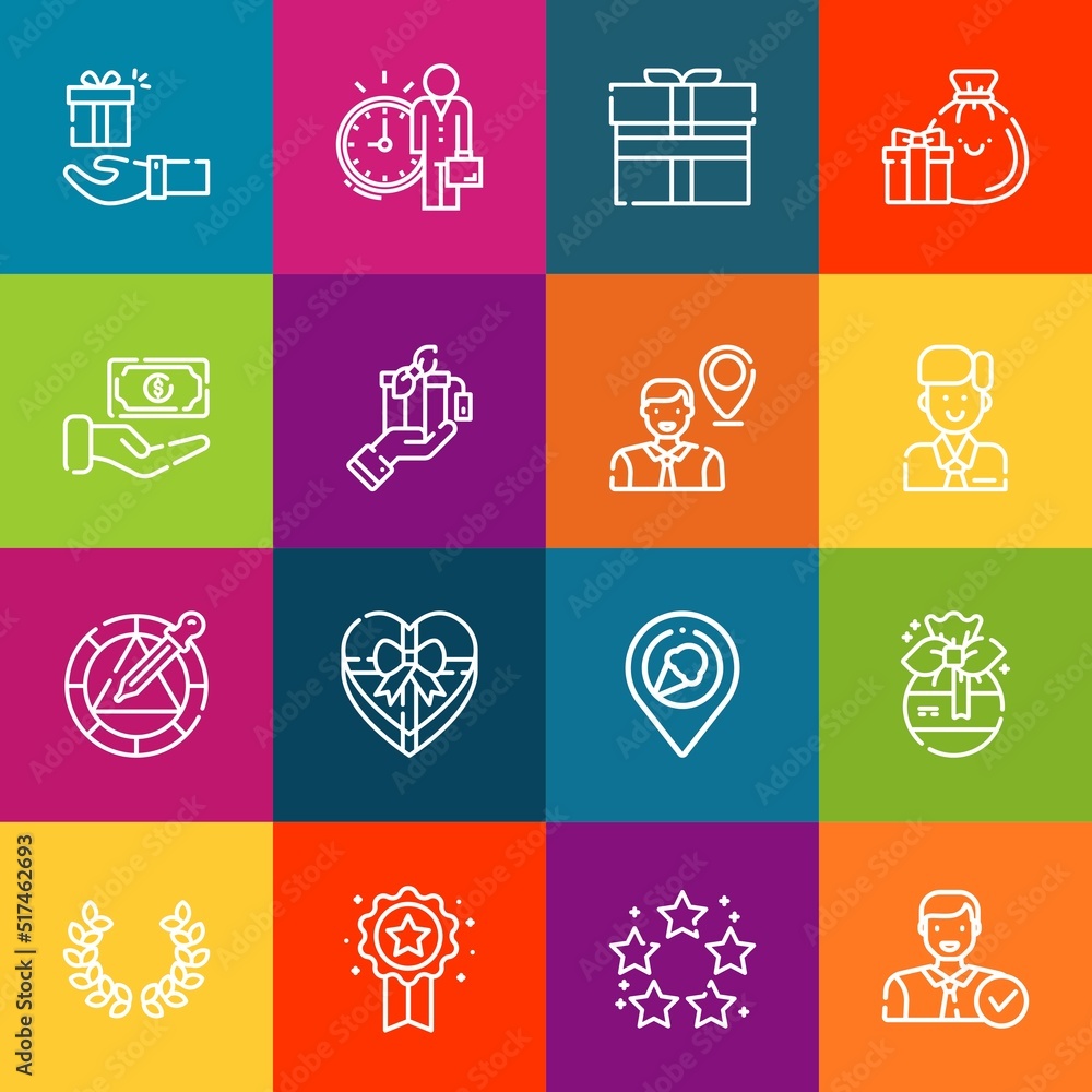 Poster modern thin line icons set of prize elements. premium quality outline symbol collection. simple mono