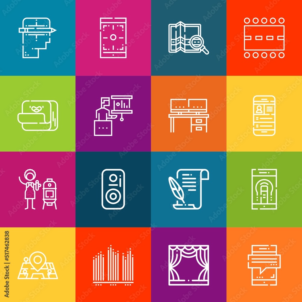 Poster modern thin line icons set of presentation elements. premium quality outline symbol collection. simp