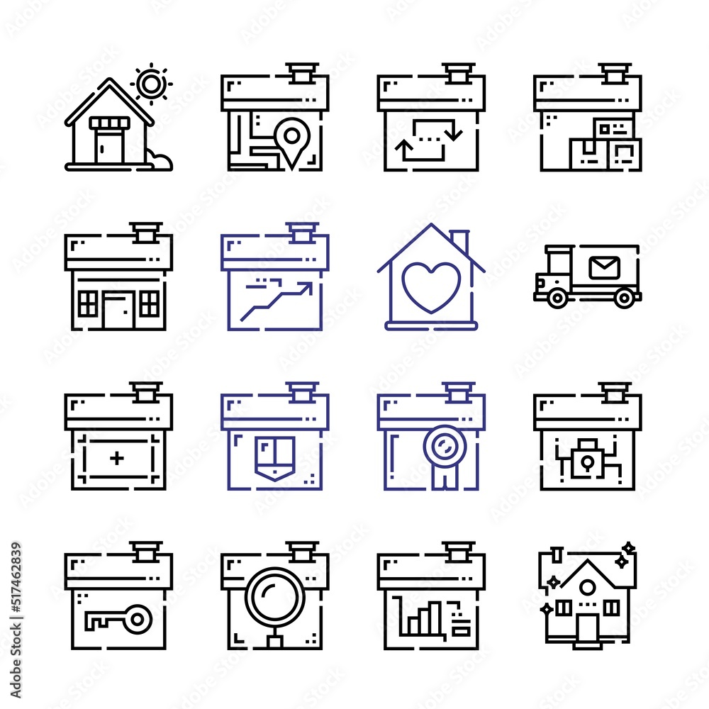 Poster neighborhood icon set with line icons. modern thin line style. suitable for web and mobile icon. vec