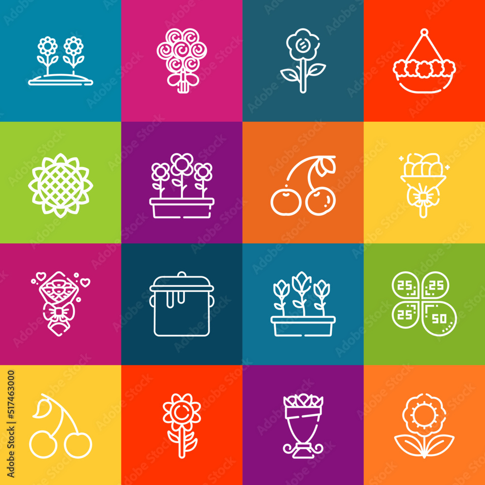 Poster modern thin line icons set of bloom elements. premium quality outline symbol collection. simple mono
