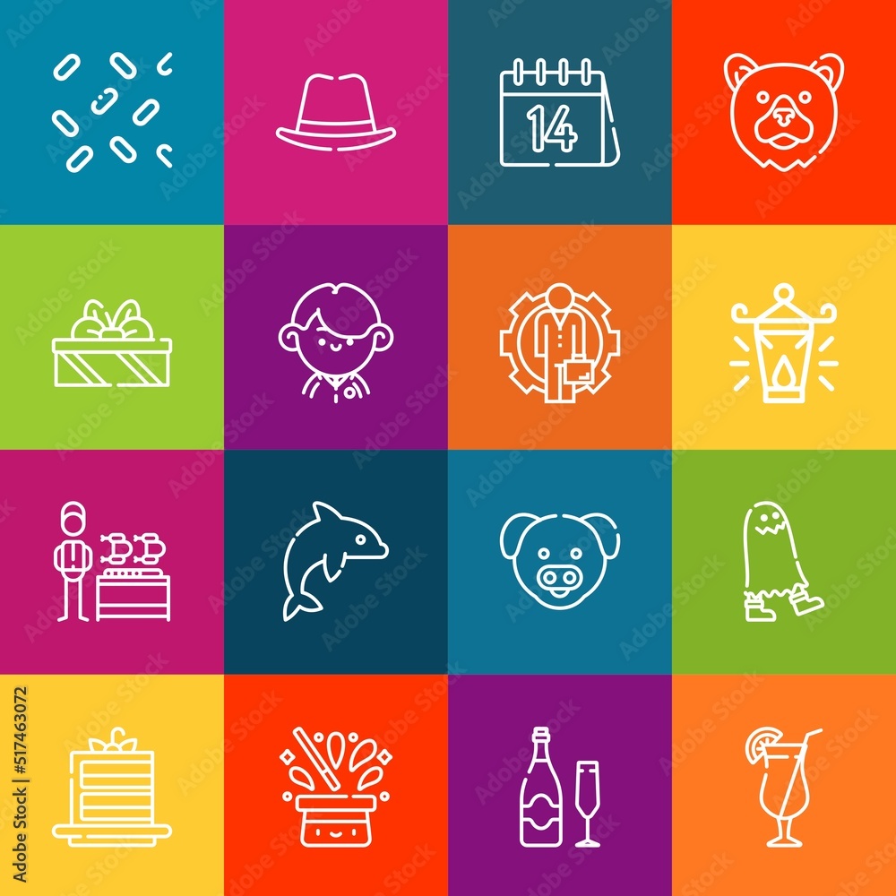 Poster modern thin line icons set of happy elements. premium quality outline symbol collection. simple mono