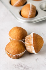 Muffins Homemade Portioned Cupcakes Vanilla Muffin Delicious Homemade Simple Pastry Biscuit Vertical