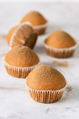 Tasty Muffin Homemade Dessert on Gray Background Vertical
