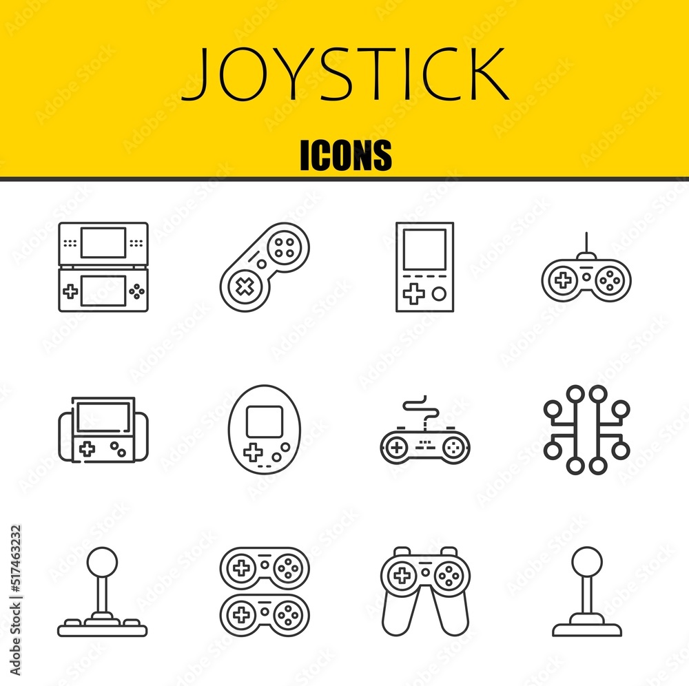 Poster joystick vector line icons set. console, gamepad and console icons. thin line design. modern outline