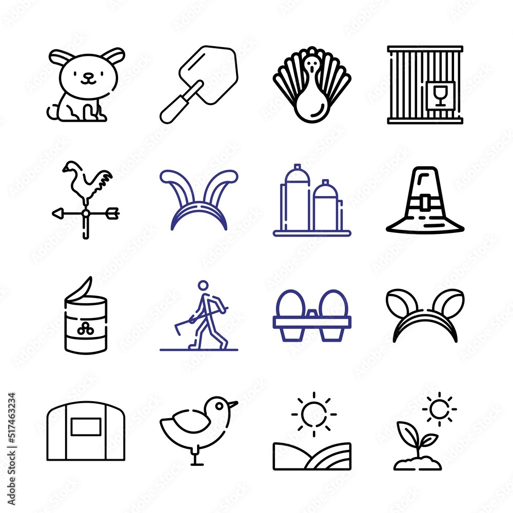 Poster farm icon set with line icons. modern thin line style. suitable for web and mobile icon. vector illu