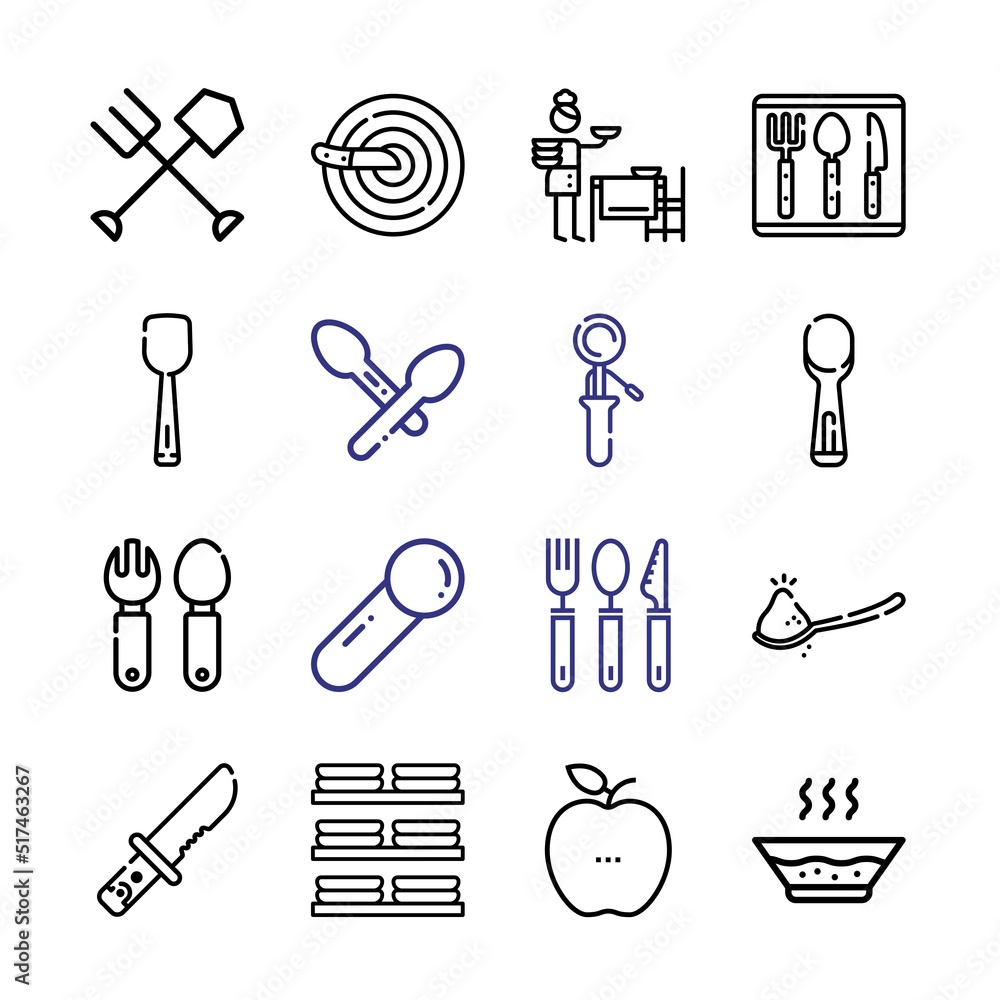 Poster spoon icon set with line icons. modern thin line style. suitable for web and mobile icon. vector ill