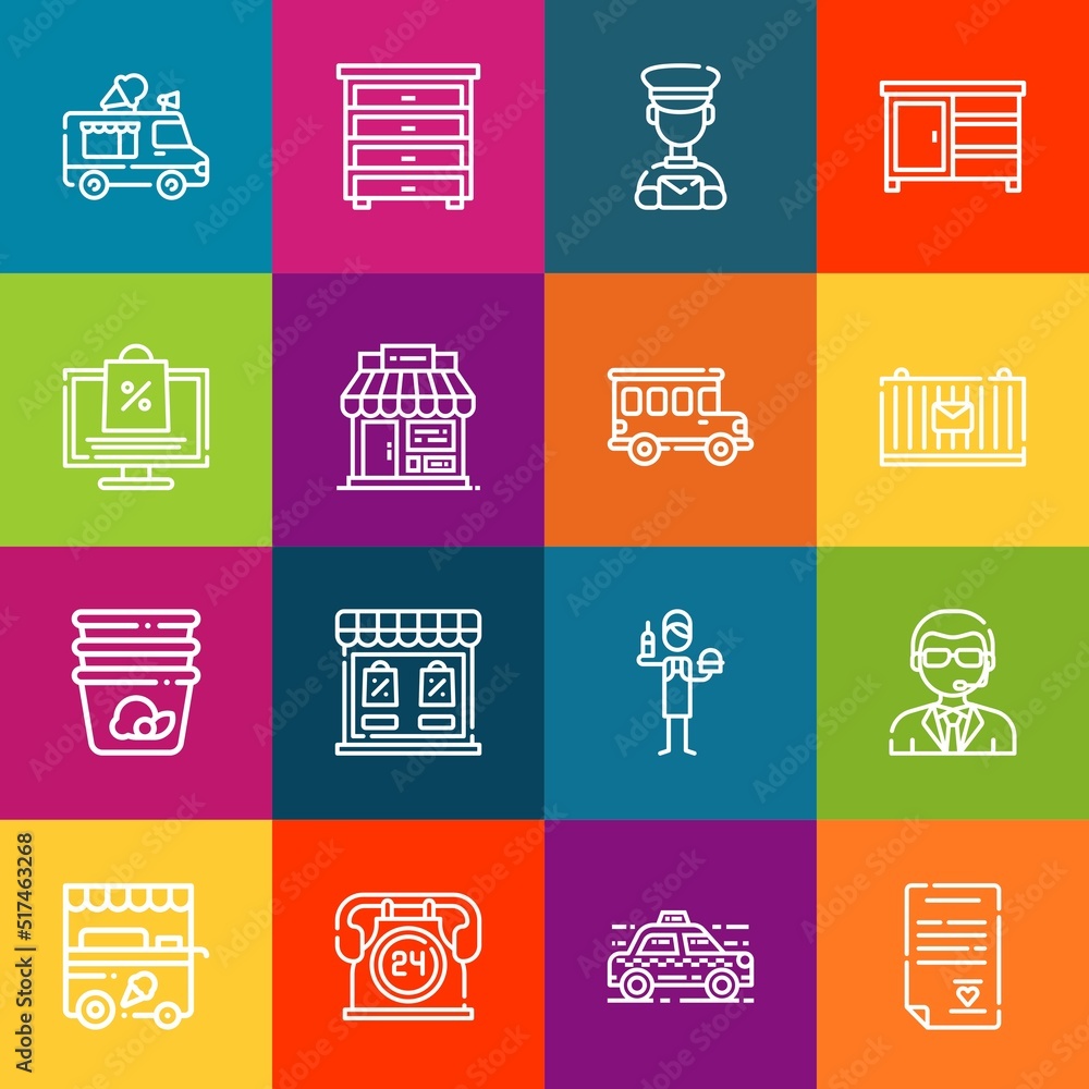 Poster modern thin line icons set of deliver elements. premium quality outline symbol collection. simple mo