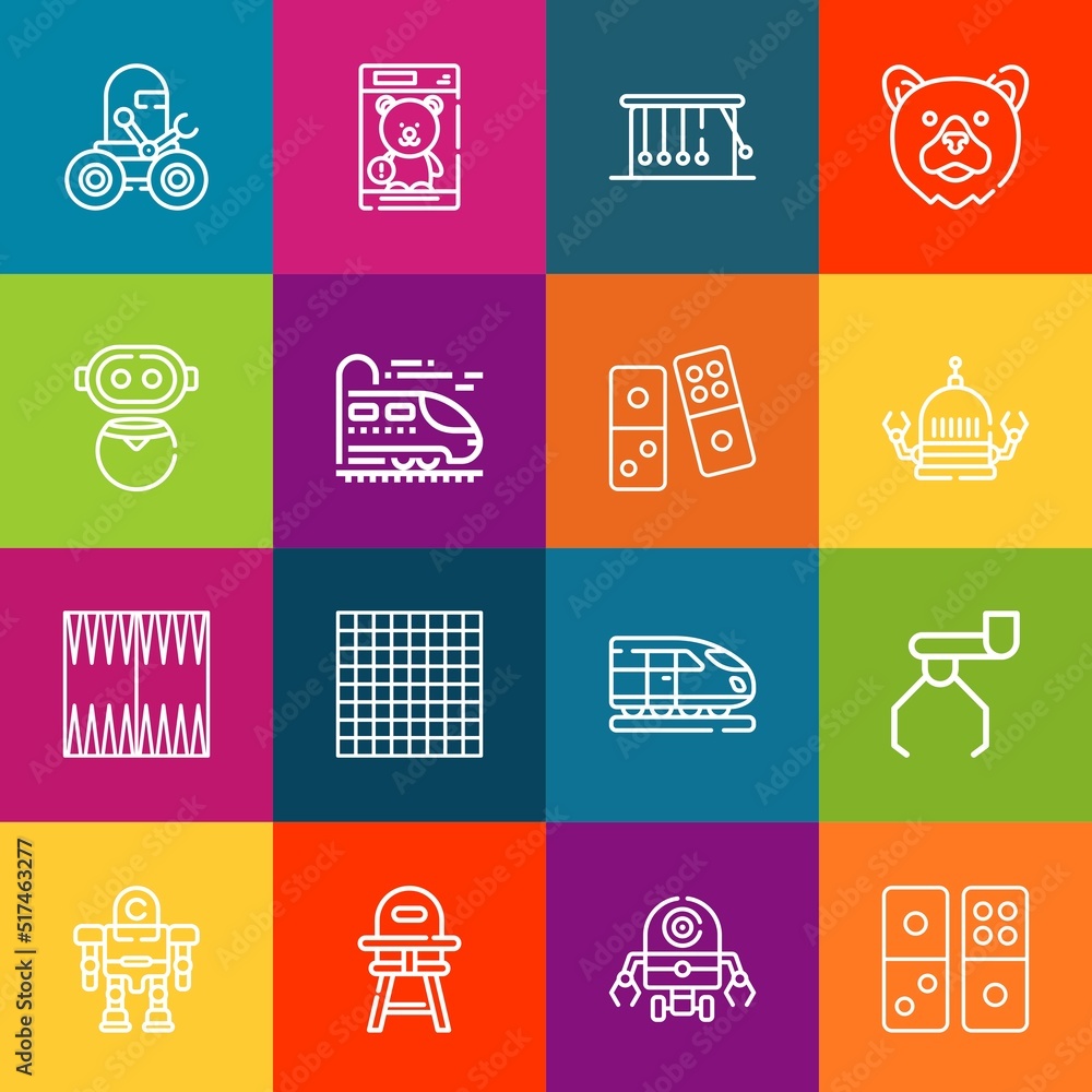 Poster modern thin line icons set of toy elements. premium quality outline symbol collection. simple mono l
