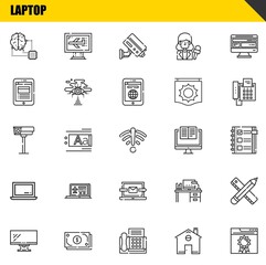 laptop vector line icons set. artificial intelligence, monitor and cctv Icons. Thin line design. Modern outline graphic elements, simple stroke symbols stock illustration