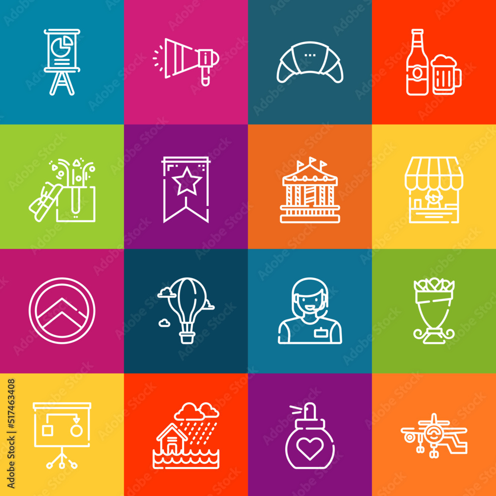 Poster modern thin line icons set of banner elements. premium quality outline symbol collection. simple mon