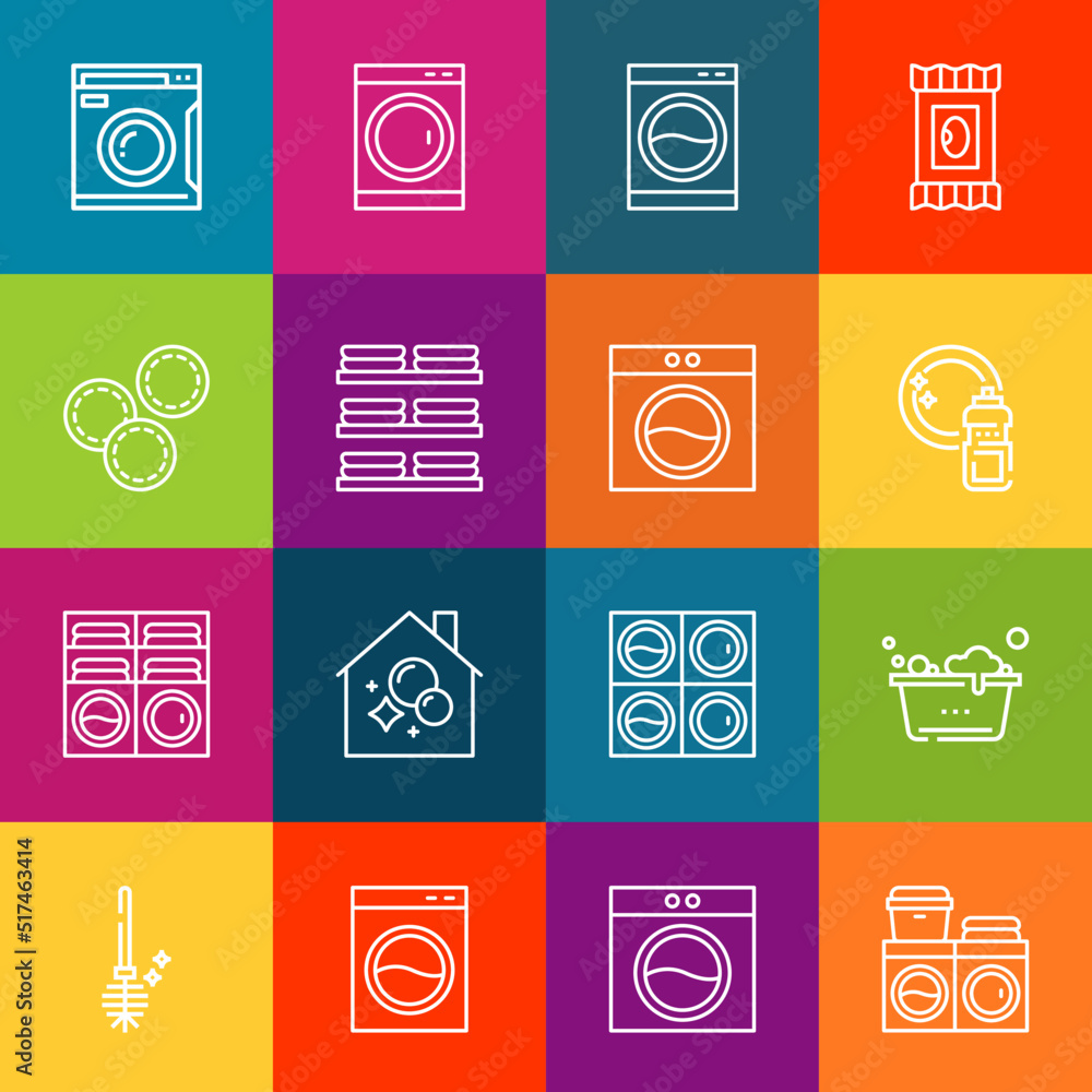 Poster modern thin line icons set of washing elements. premium quality outline symbol collection. simple mo