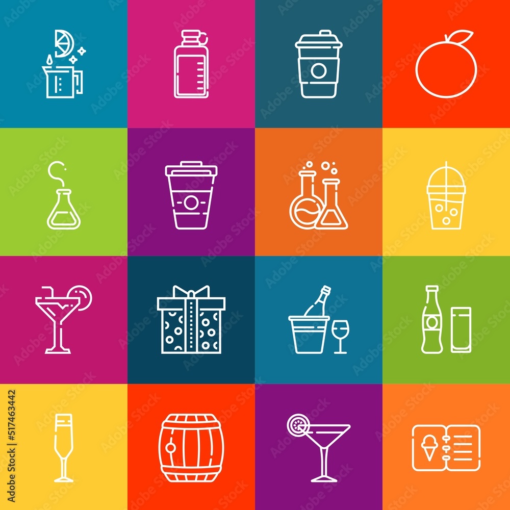 Poster modern thin line icons set of beverage elements. premium quality outline symbol collection. simple m