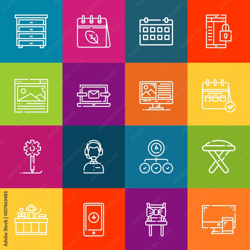 Poster modern thin line icons set of desk elements. premium quality outline symbol collection. simple mono 