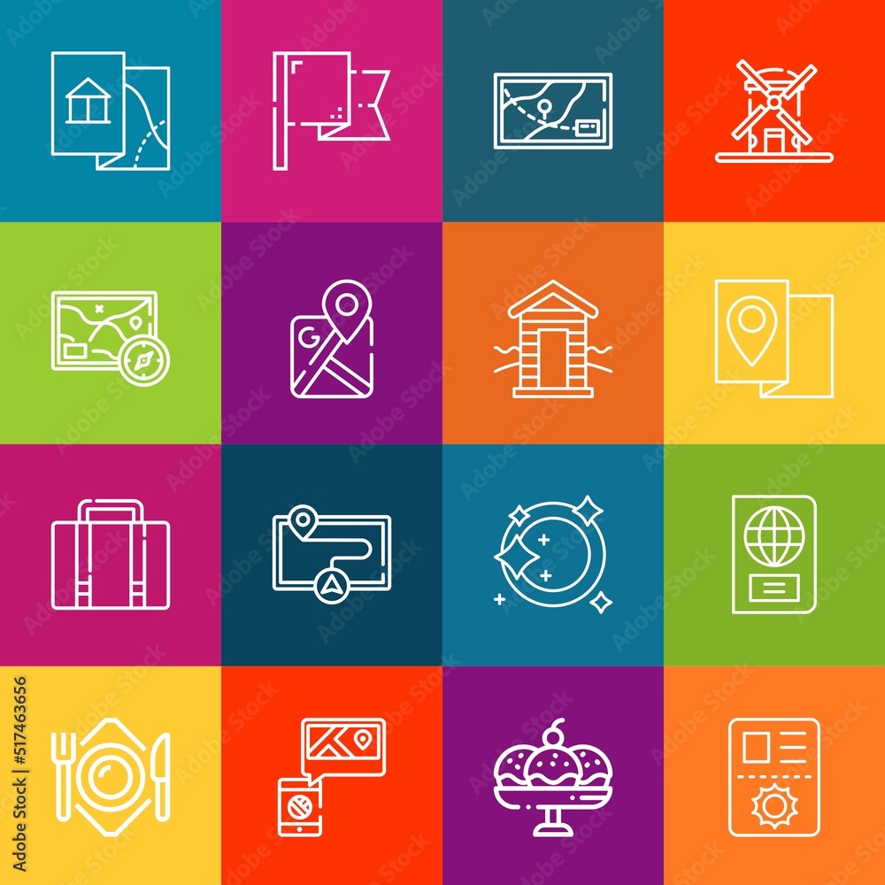 Poster modern thin line icons set of country elements. premium quality outline symbol collection. simple mo