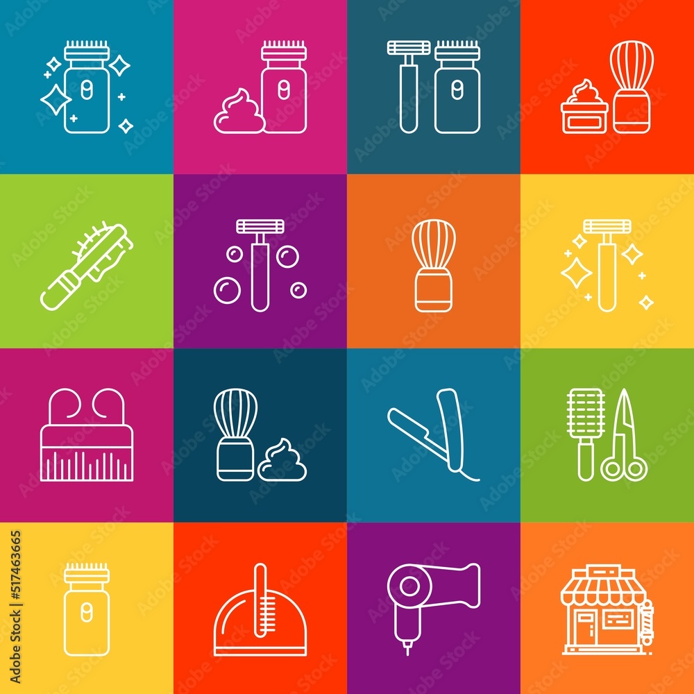 Poster modern thin line icons set of barbershop elements. premium quality outline symbol collection. simple