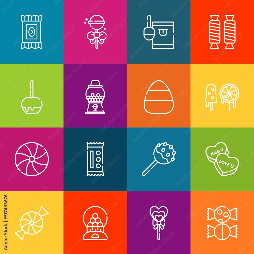 Poster modern thin line icons set of lollipop elements. premium quality outline symbol collection. simple m