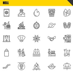 hell vector line icons set. seeds, worm and bonfire Icons. Thin line design. Modern outline graphic elements, simple stroke symbols stock illustration