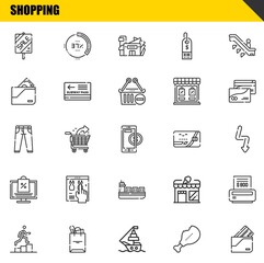 shopping vector line icons set. sale, promotion and jeans Icons. Thin line design. Modern outline graphic elements, simple stroke symbols stock illustration