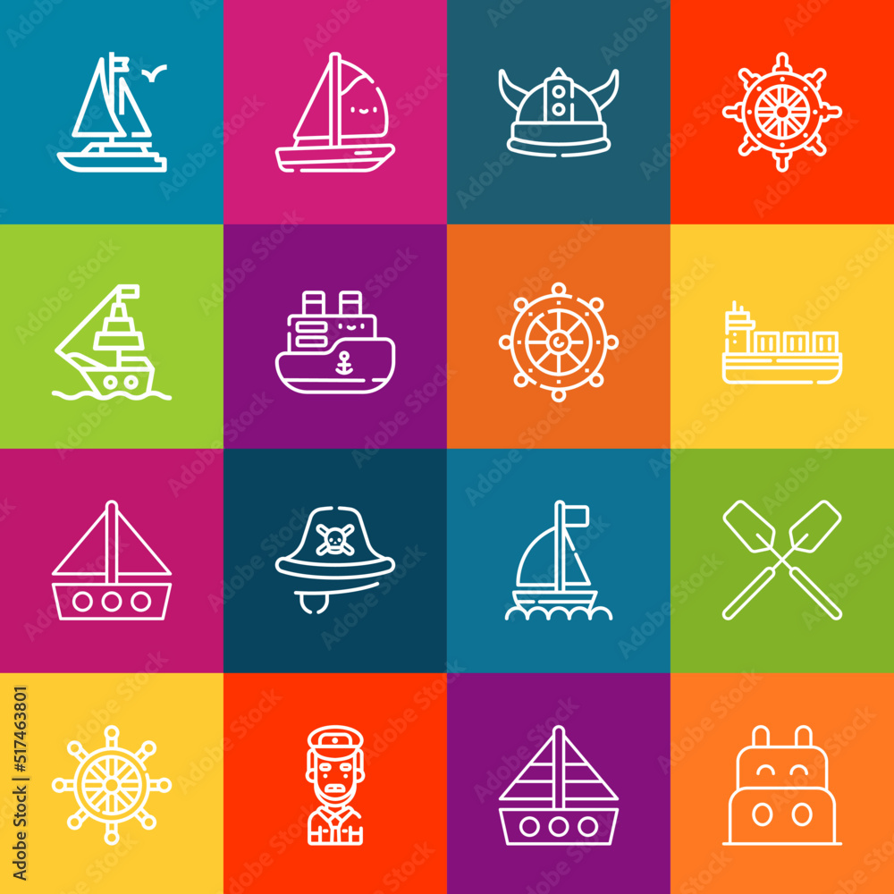 Poster modern thin line icons set of sailboat elements. premium quality outline symbol collection. simple m