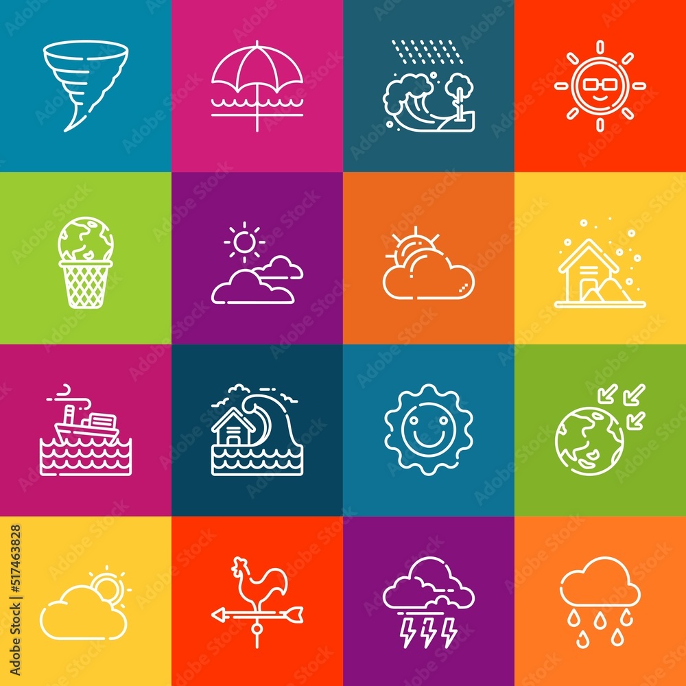 Poster modern thin line icons set of weather elements. premium quality outline symbol collection. simple mo