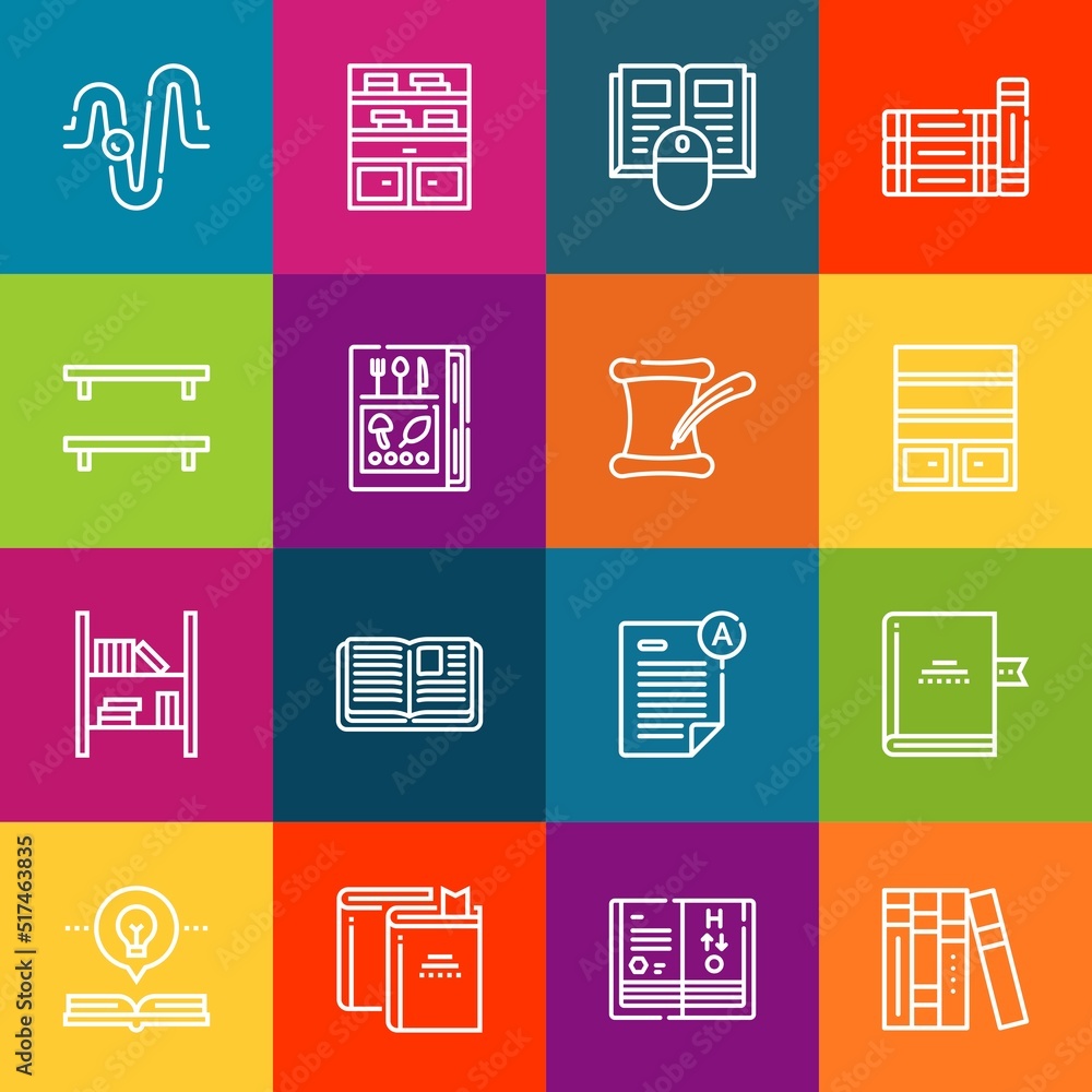 Poster modern thin line icons set of studying elements. premium quality outline symbol collection. simple m