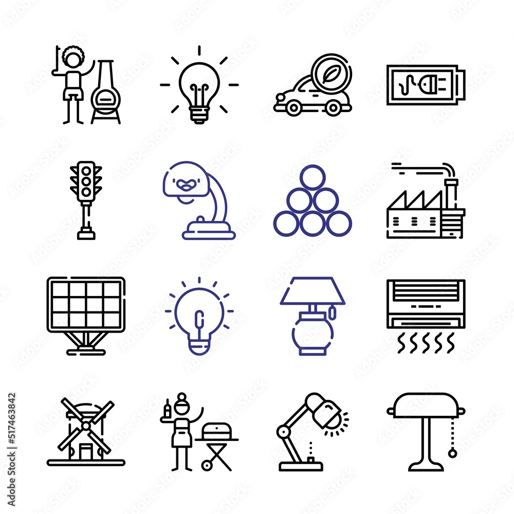 Poster electricity icon set with line icons. modern thin line style. suitable for web and mobile icon. vect