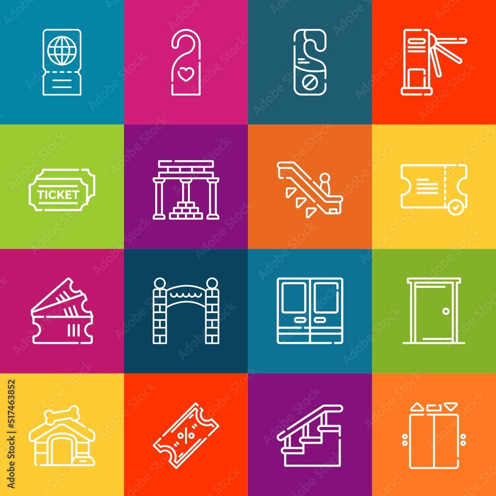 Poster modern thin line icons set of entrance elements. premium quality outline symbol collection. simple m