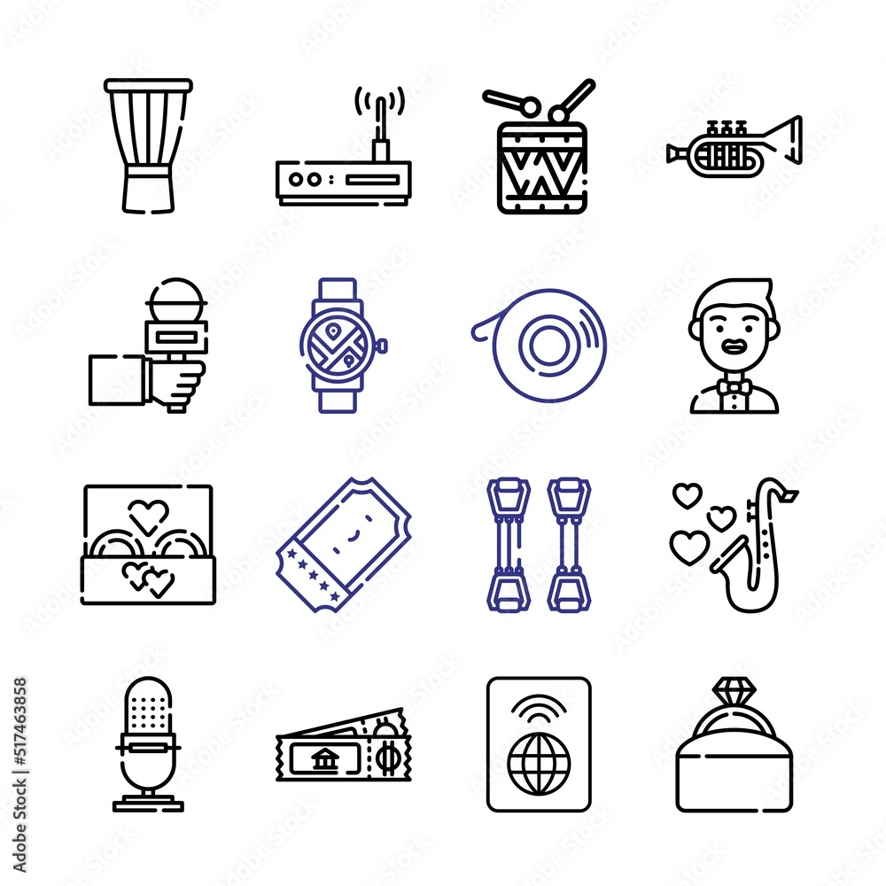 Poster band icon set with line icons. modern thin line style. suitable for web and mobile icon. vector illu