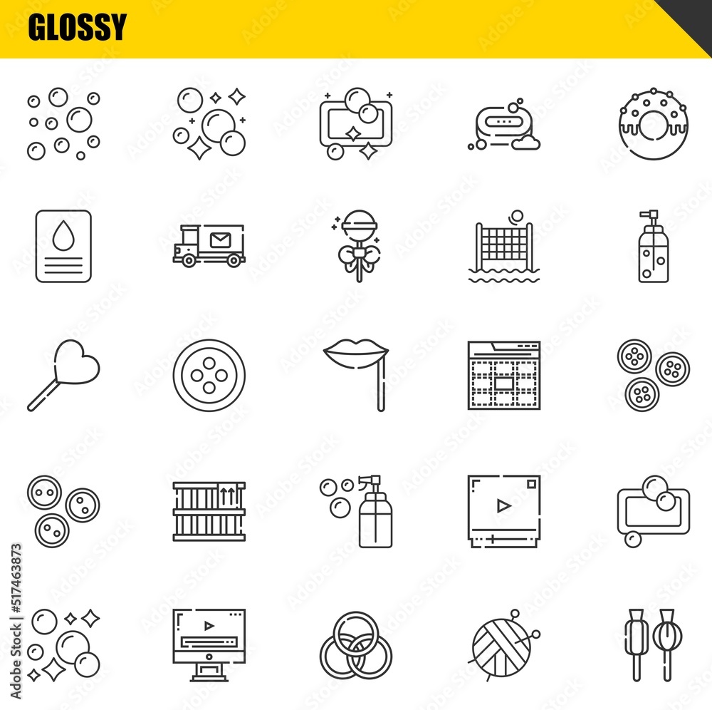 Poster glossy vector line icons set. bubbles, bubbles and lollipop icons. thin line design. modern outline 