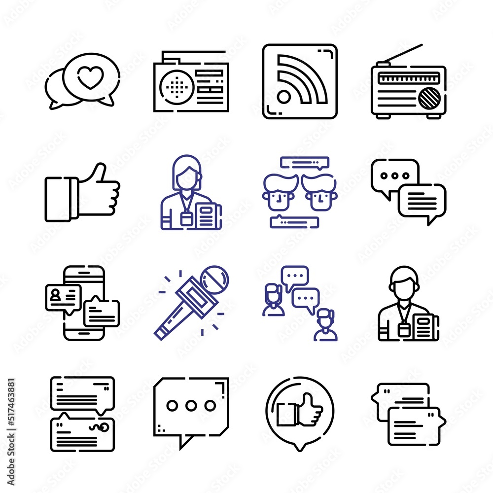 Poster blog icon set with line icons. modern thin line style. suitable for web and mobile icon. vector illu