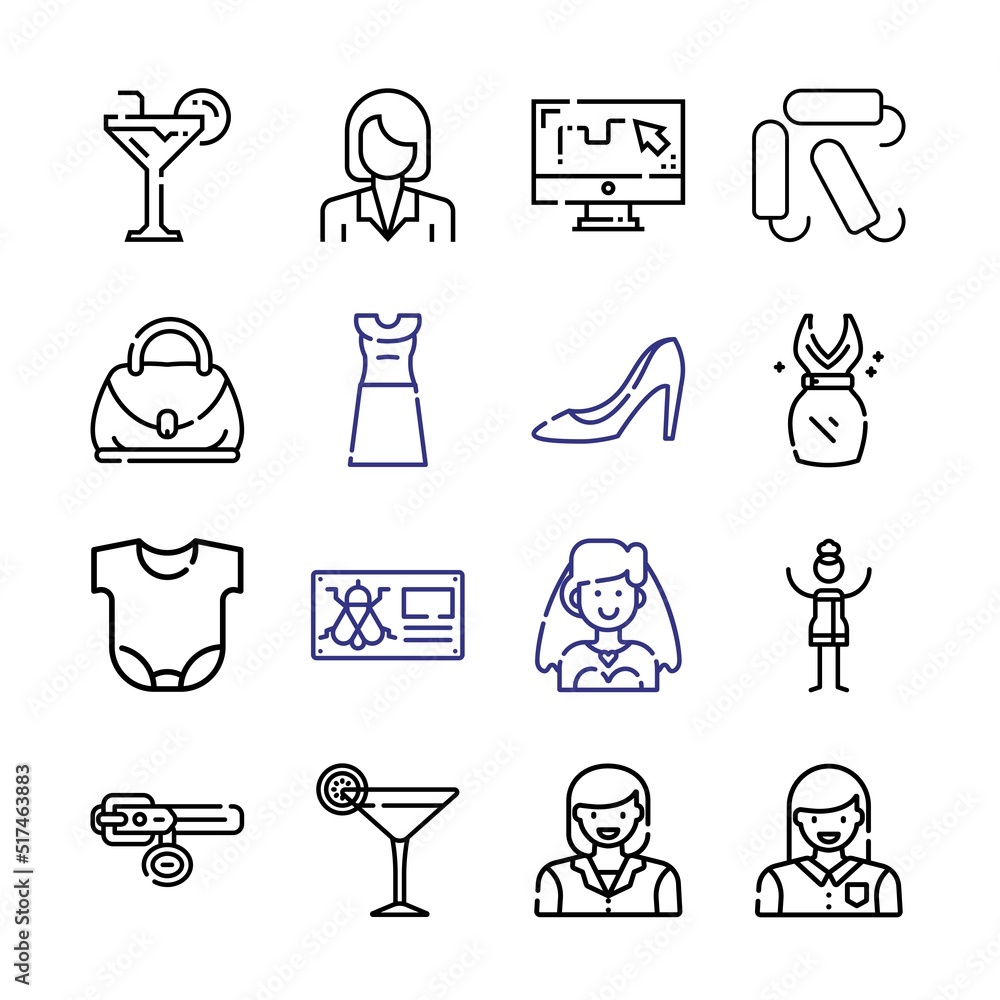 Aufkleber lady icon set with line icons. modern thin line style. suitable for web and mobile icon. vector illu