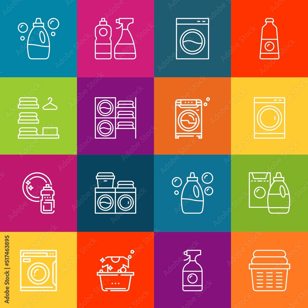 Poster modern thin line icons set of washer elements. premium quality outline symbol collection. simple mon