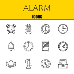 alarm vector line icons set. alarm clock, clock and clock Icons. Thin line design. Modern outline graphic elements, simple stroke symbols stock illustration