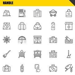 handle vector line icons set. filing cabinet, luggage and rudder Icons. Thin line design. Modern outline graphic elements, simple stroke symbols stock illustration