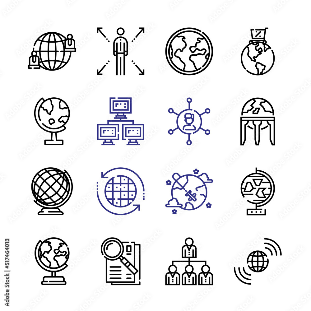 Poster worldwide icon set with line icons. modern thin line style. suitable for web and mobile icon. vector