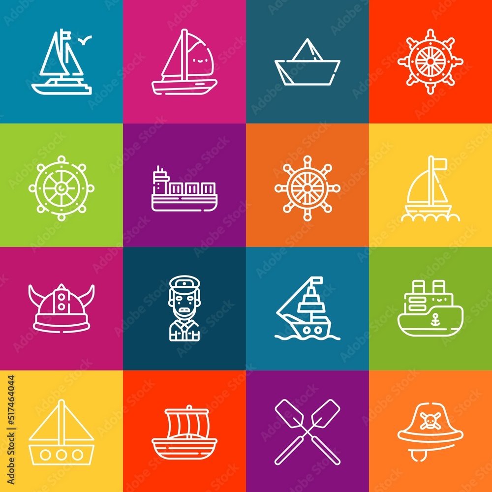 Poster modern thin line icons set of sailboat elements. premium quality outline symbol collection. simple m