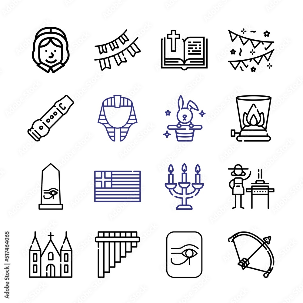 Aufkleber religion icon set with line icons. modern thin line style. suitable for web and mobile icon. vector 
