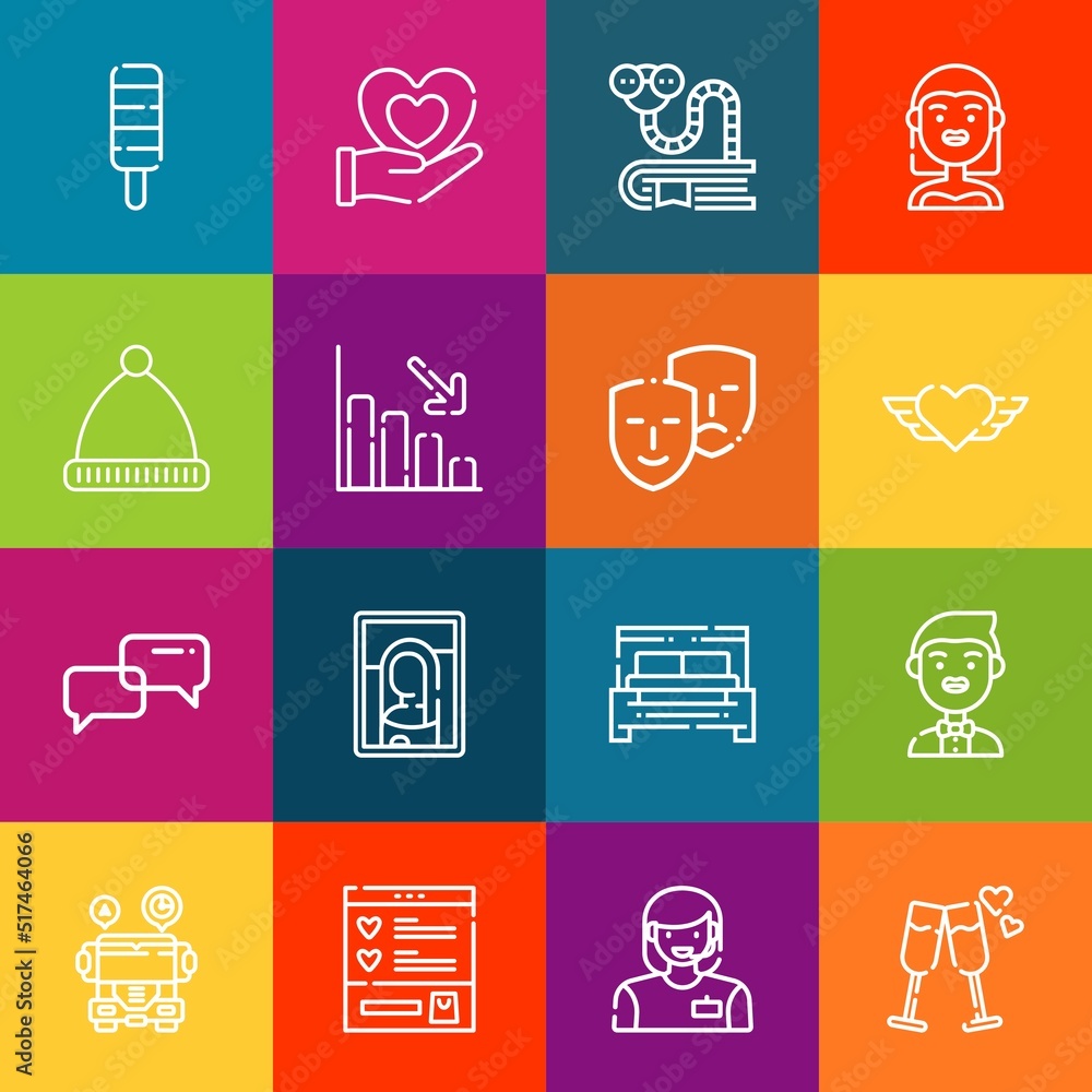 Poster modern thin line icons set of happy elements. premium quality outline symbol collection. simple mono