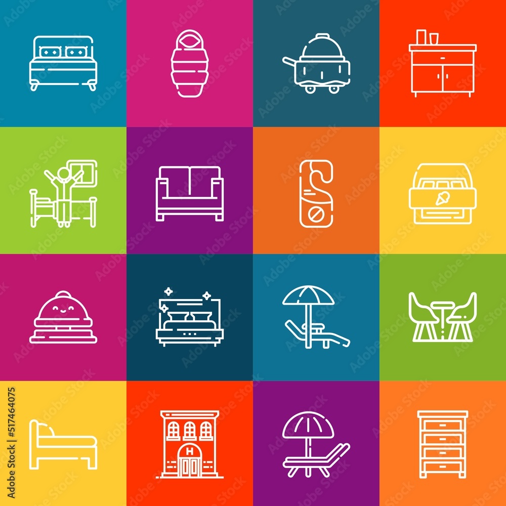 Aufkleber modern thin line icons set of bed elements. premium quality outline symbol collection. simple mono l