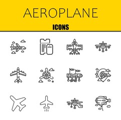 aeroplane vector line icons set. airplane, boarding pass and airplane Icons. Thin line design. Modern outline graphic elements, simple stroke symbols stock illustration