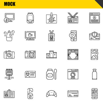 mock vector line icons set. computer, id card and photo camera Icons. Thin line design. Modern outline graphic elements, simple stroke symbols stock illustration