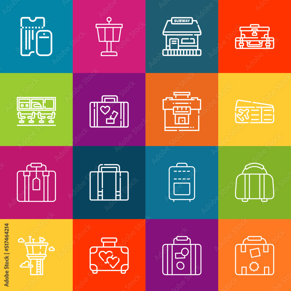 Poster modern thin line icons set of departure elements. premium quality outline symbol collection. simple 