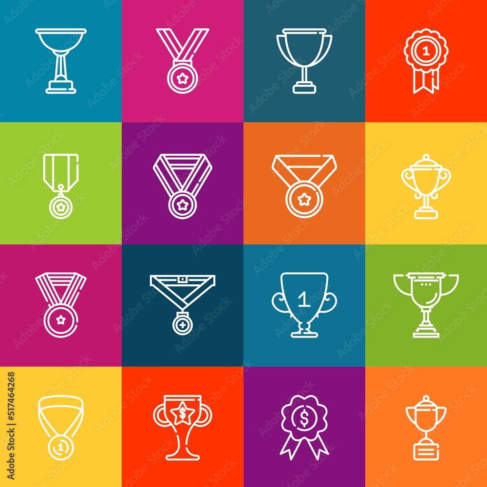 Poster modern thin line icons set of contest elements. premium quality outline symbol collection. simple mo