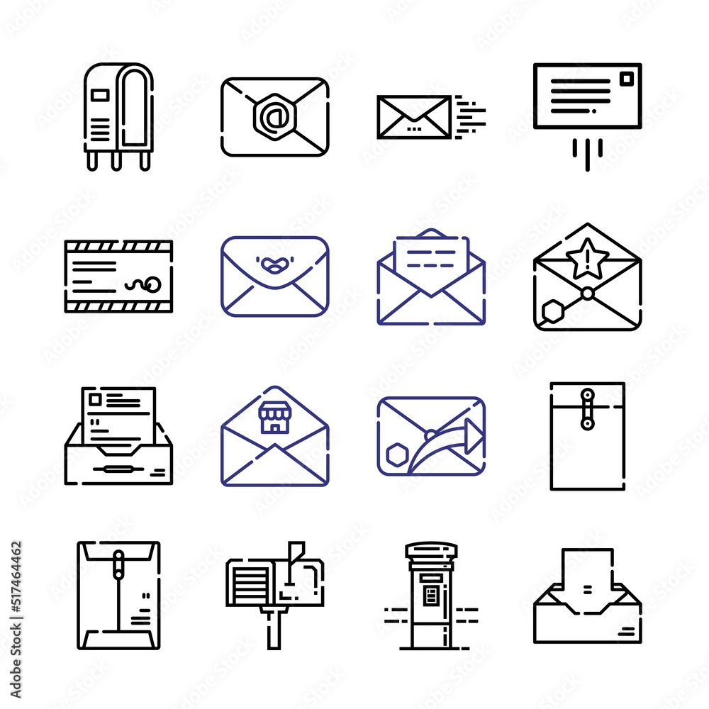 Poster email icon set with line icons. modern thin line style. suitable for web and mobile icon. vector ill