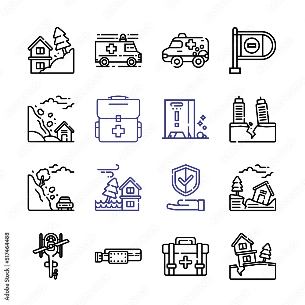 Poster accident icon set with line icons. modern thin line style. suitable for web and mobile icon. vector 