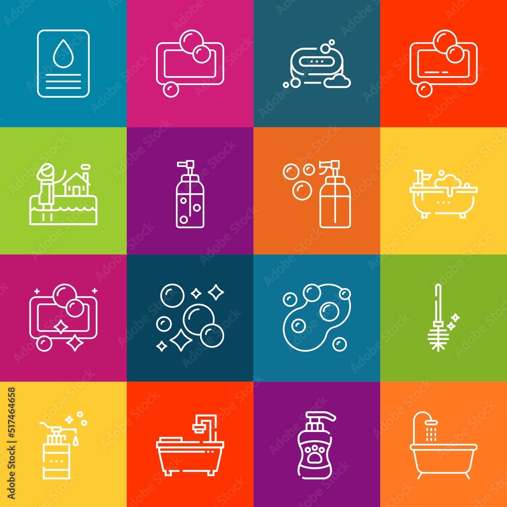 Poster modern thin line icons set of shampoo elements. premium quality outline symbol collection. simple mo