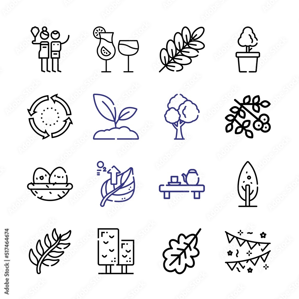 Aufkleber leaves icon set with line icons. modern thin line style. suitable for web and mobile icon. vector il